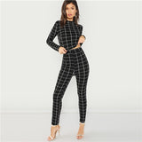 SHEIN BlackMock Neck Plaid Top Pant Set Women Stand Collar Long Sleeve  Elegant Two Pieces Sets 2018 Spring Plain Twopiece