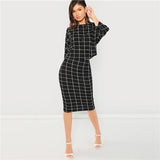 SHEIN Black Pearl Embellished Front Top Pencil Skirt Set Three Quarter Length Sleeve Elegant 2018 Spring Plain Twopiece
