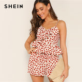 SHEIN Multicolor Petal Print Ruffle Wrap Peplum Crop Camisole Top and Shorts Set Women Summer V Neck Bohemian Two Piece Set